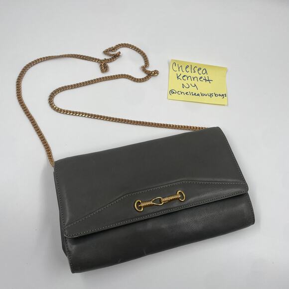 Celine Vintage Gray Leather Crossbody Bag Purse WOC Wallet on Chain Mini Clutch - Picture 1 of 12